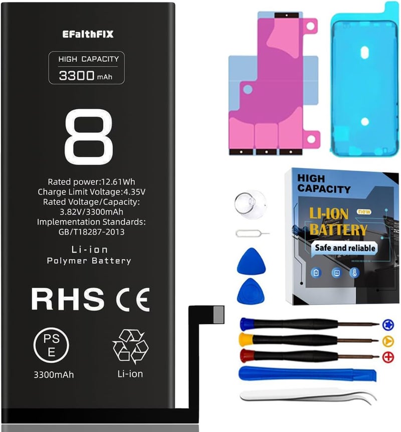 EFAITHFIX 3300mAh Upgraded Replacement Battery Compatible with iPhone 8, High Capacity New 0 Cycle A+ Battery Replacement for iPhone 8G, for Model A1863, A1905, A1906 with Complete Repair Tool Kit - Image 1